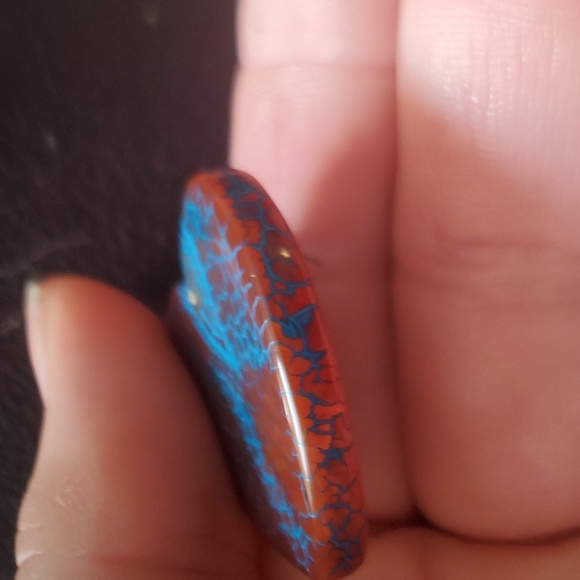 New Blue Brown Fire Agate Heart Shaped Pendant. - Picture 7 of 9